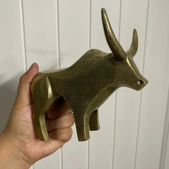 Metal brass gold tone Bull sculpture decor